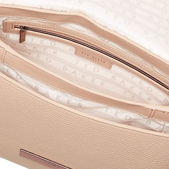 NWT Ted Baker Alani Snake Embossed Leather Shoulder Bag Taupe Pink Chain Cross - Picture 4 of 15